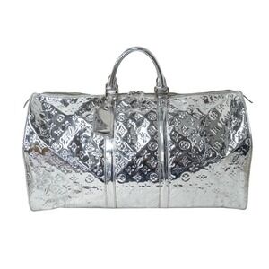 LOUIS VUITTON Keepall Boston Bag Miroir Argent Mirrored Vinyl Silver